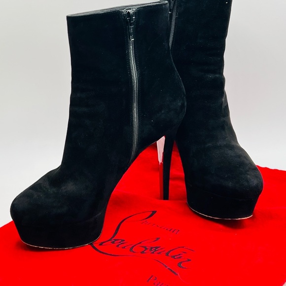 Christian Louboutin Shoes - CHRISTIAN LOUBOUTIN Black Suede Bianca 120, 1.5” Platform Ankle Boots Sz 36.5